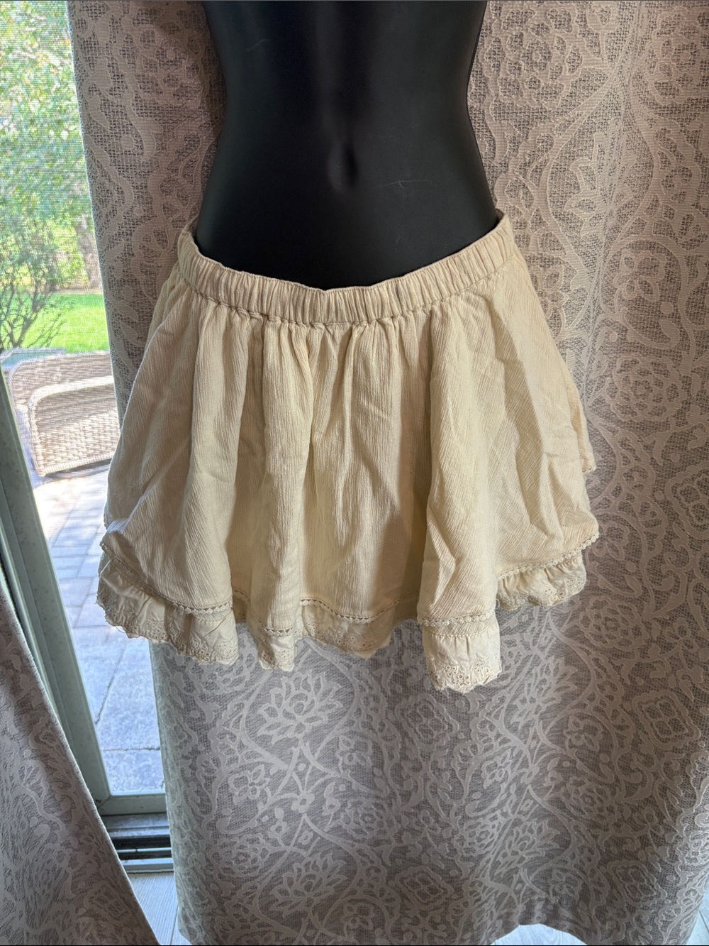 Free People XS Cream Ruffle Tiered Mini Skirt - NWT
